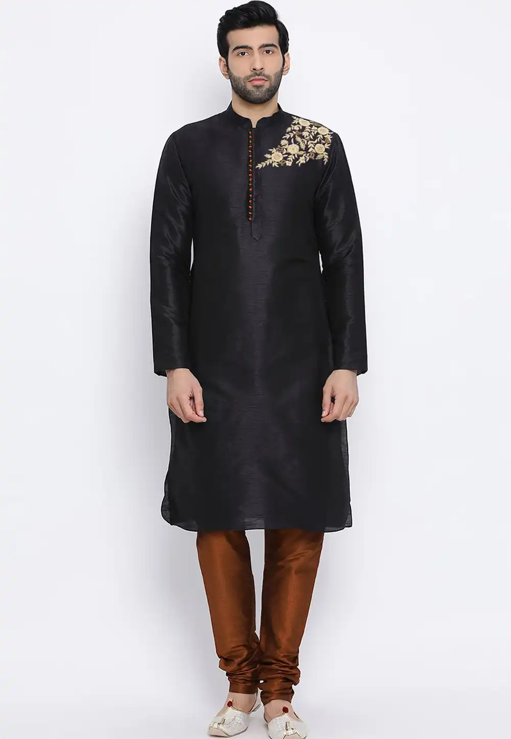 Black Dupion Silk Kurta Pajama 305157