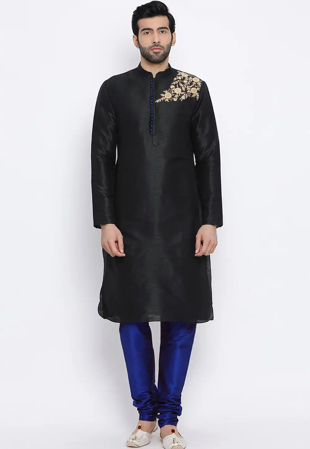 Black Dupion Silk Kurta Pajama 305158