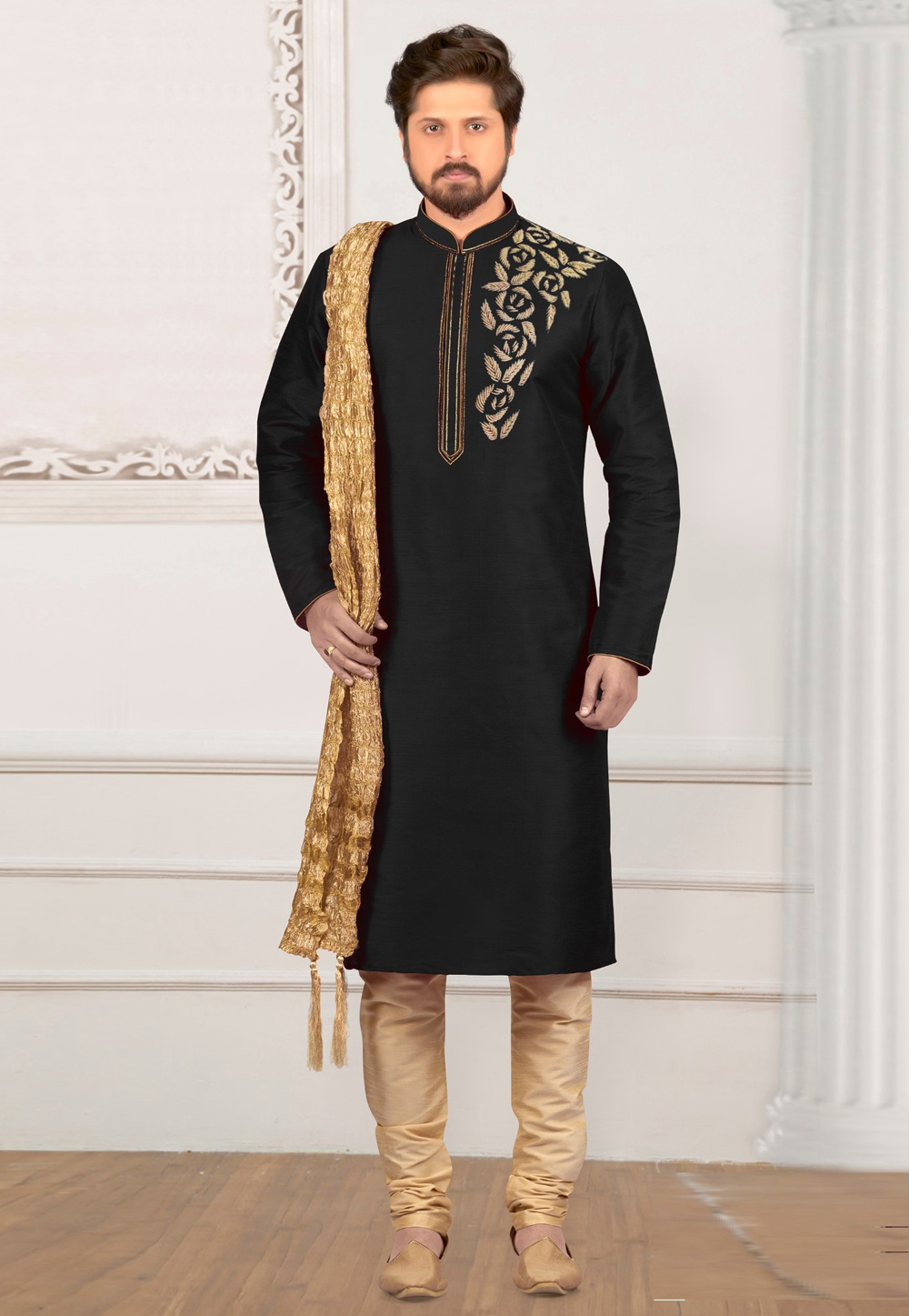 Black Dupion Silk Kurta Pajama 311893