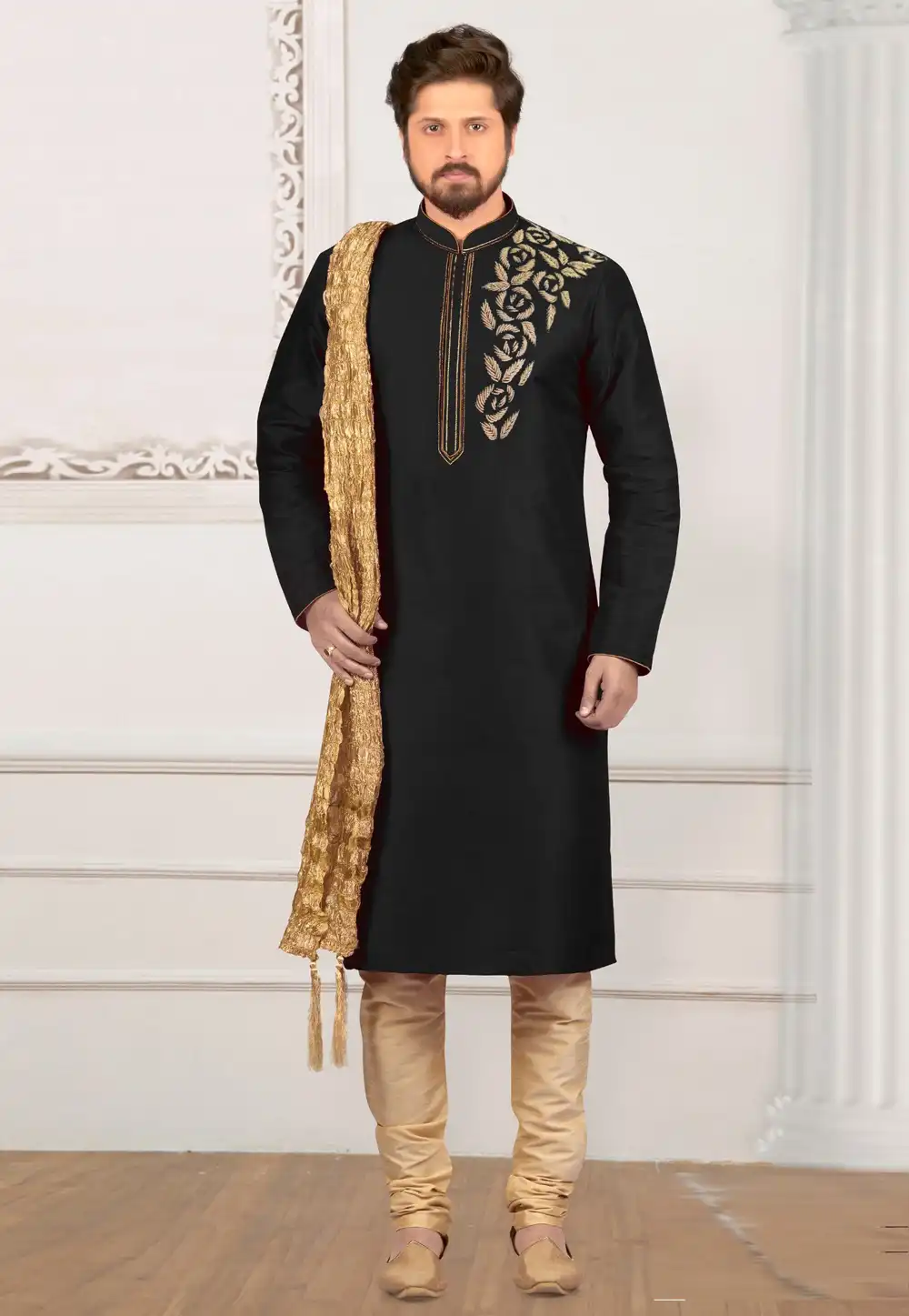 Black Dupion Silk Kurta Pajama 311893