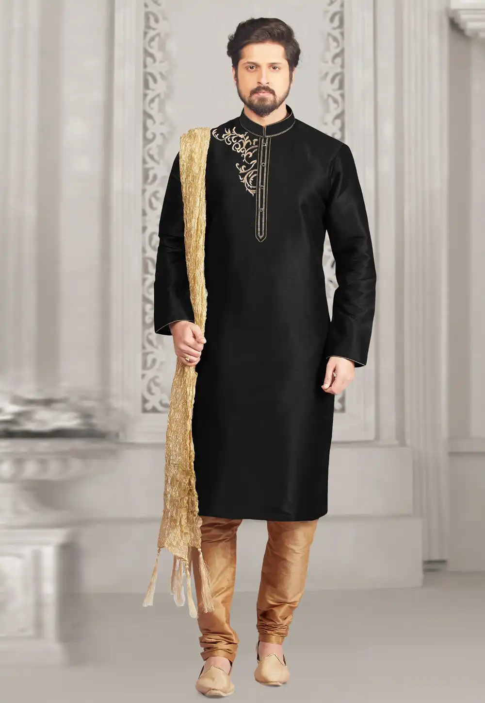 Black Dupion Silk Kurta Pajama 312933
