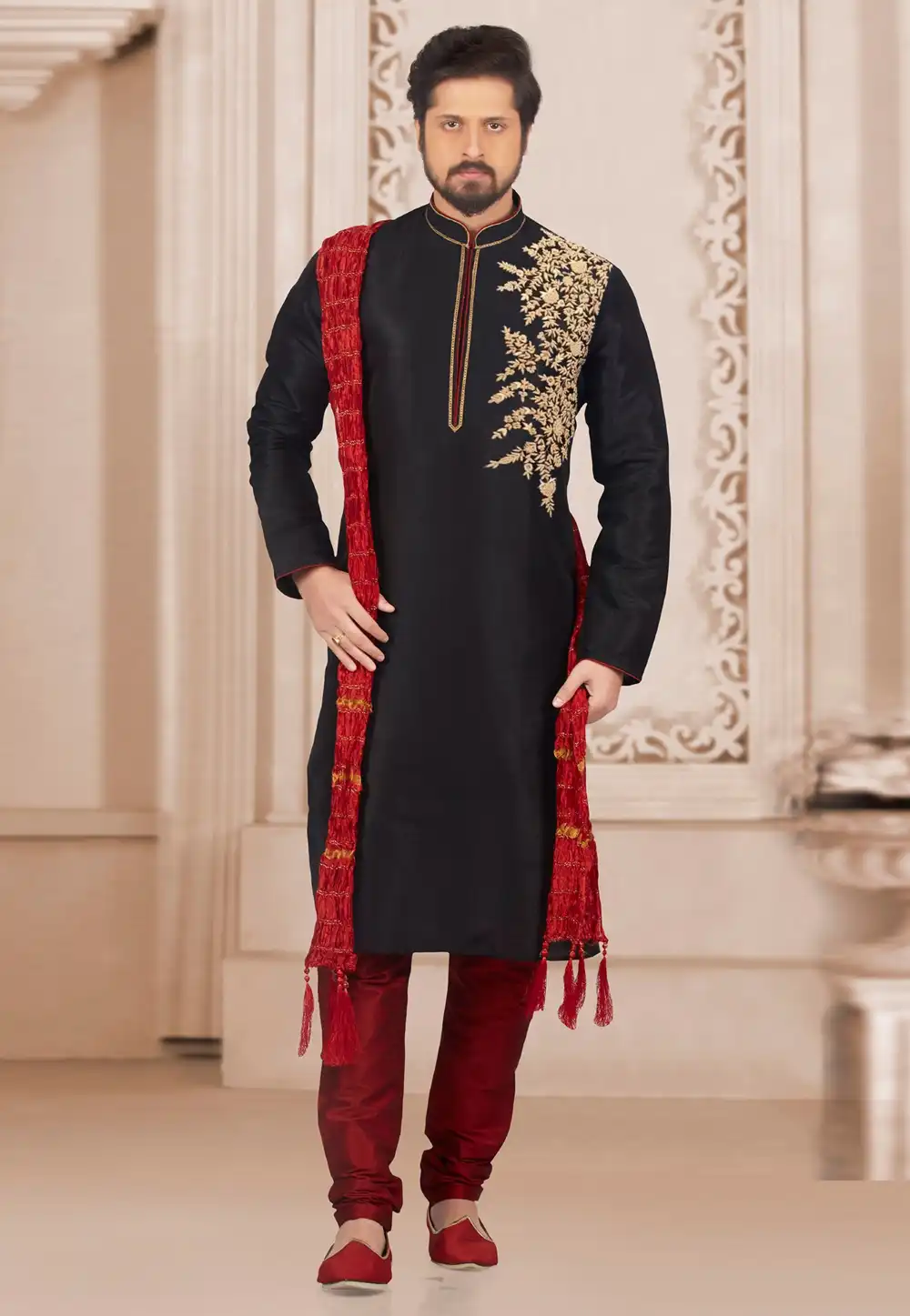 Black Dupion Silk Kurta Pajama 312939