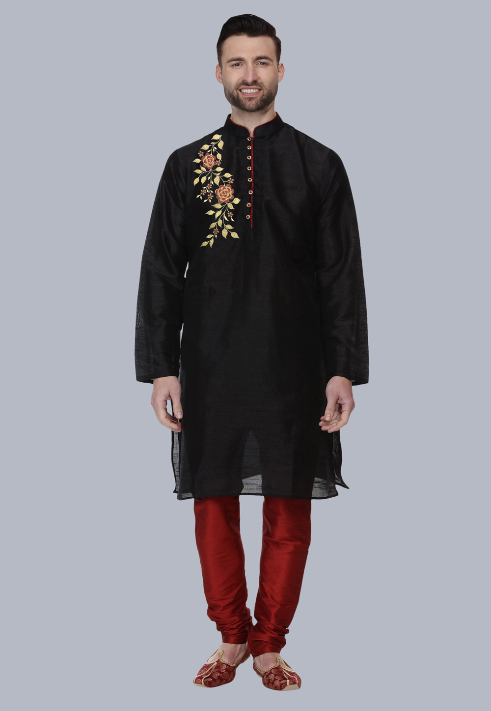 Black Dupion Silk Kurta Pajama 279413