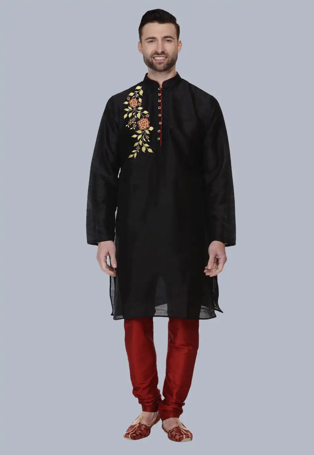 Black Dupion Silk Kurta Pajama 279413