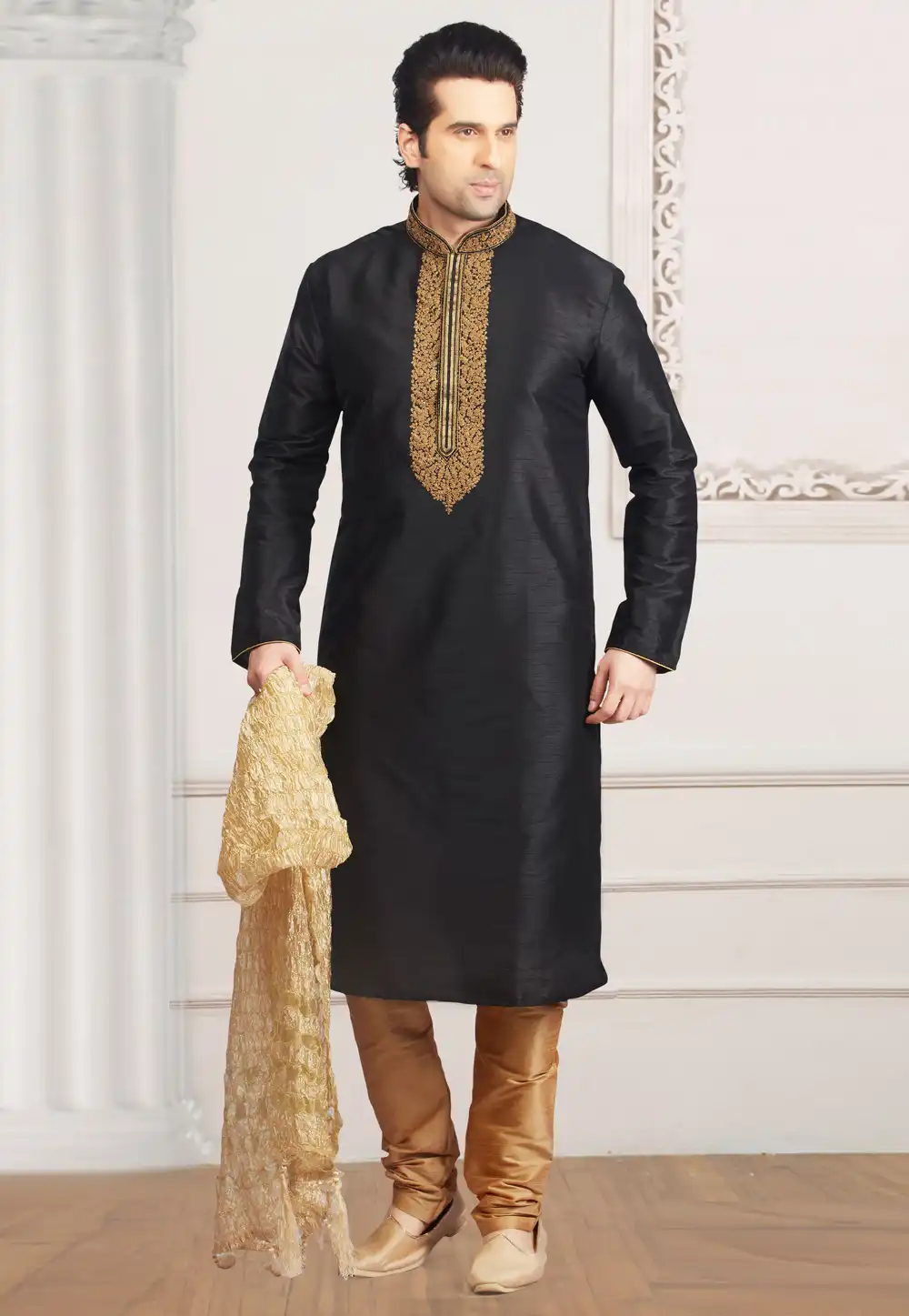 Black Dupion Silk Kurta Pajama 279428
