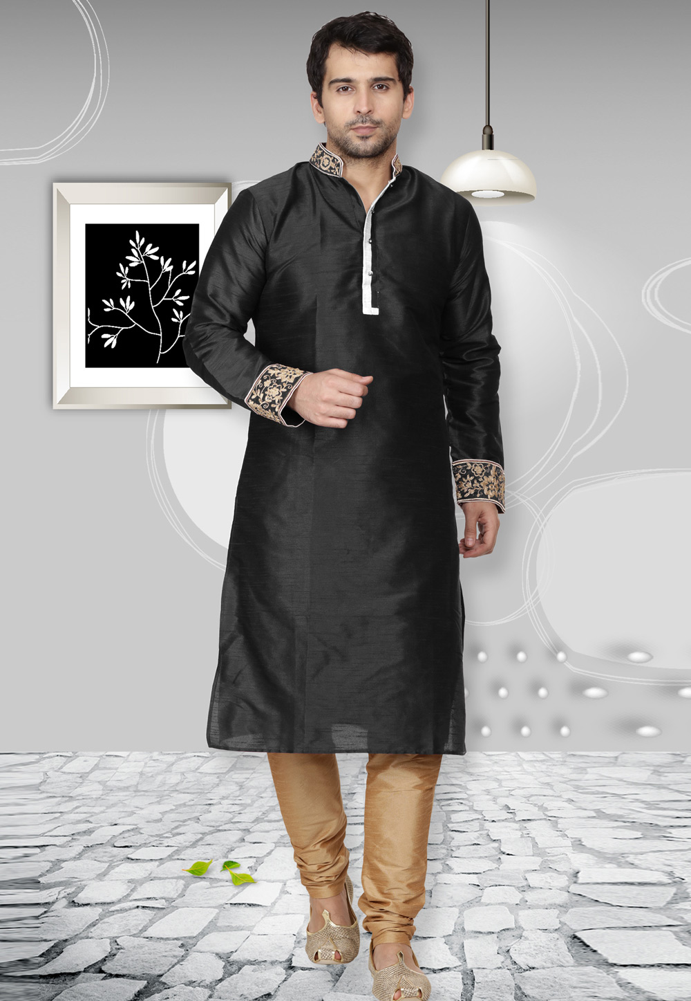 Black Dupion Silk Kurta Pajama 279441