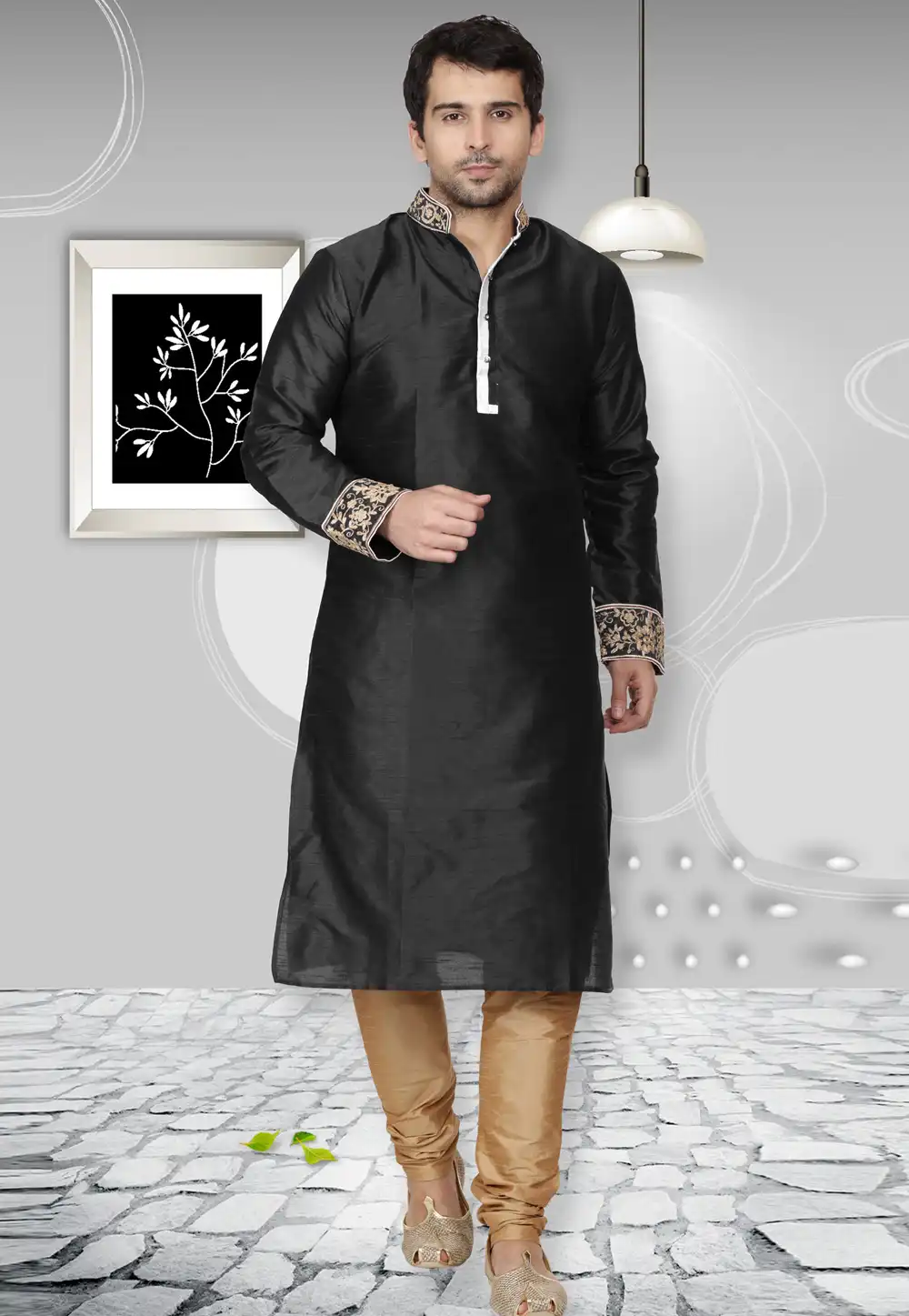 Black Dupion Silk Kurta Pajama 279441