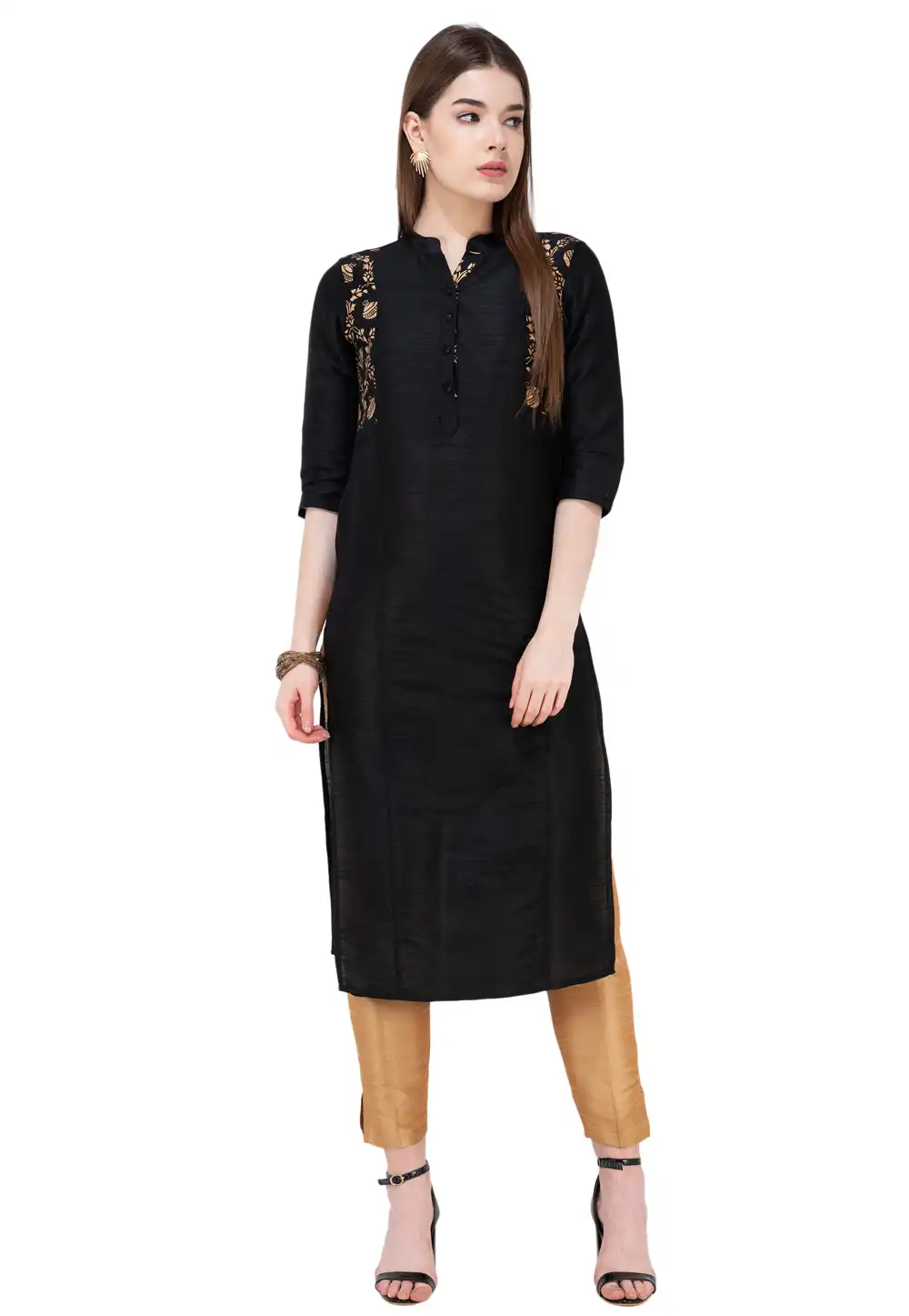Black Dupion Silk Kurta Set With Pant 284895