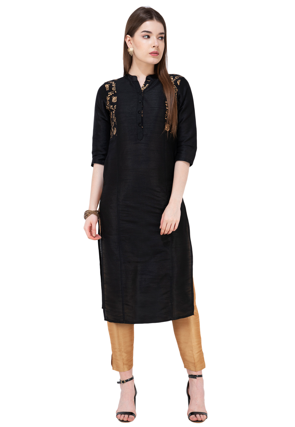 Black Dupion Silk Readymade Pant Style Suit 322169