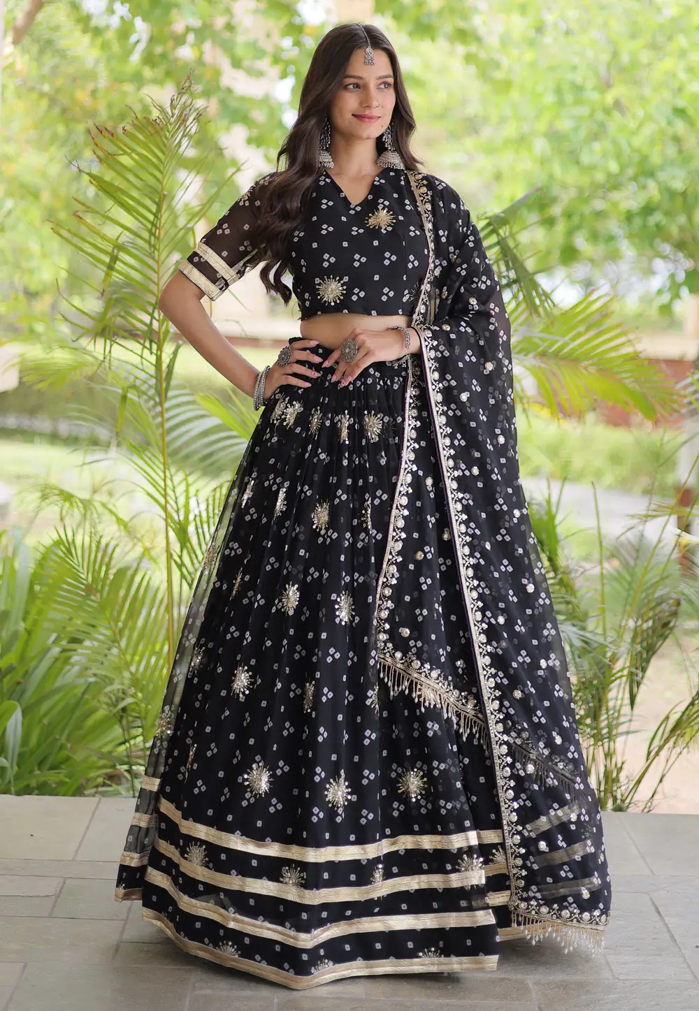 Black Faux Georgette Circular Lehenga Choli 333364