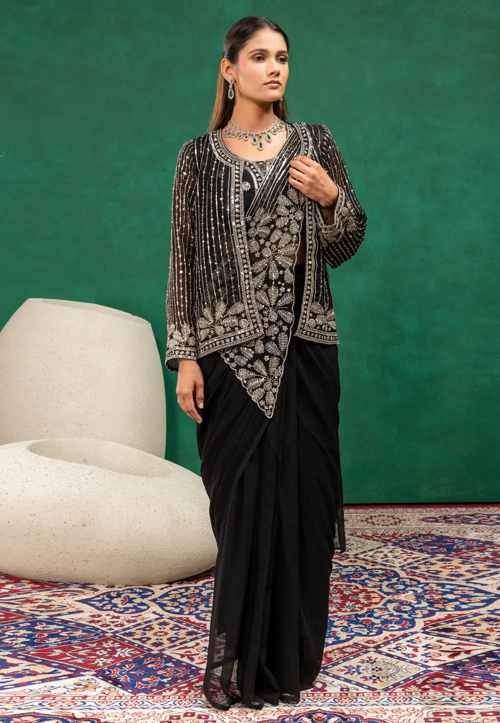 Black Faux Georgette Designer Saree 334538