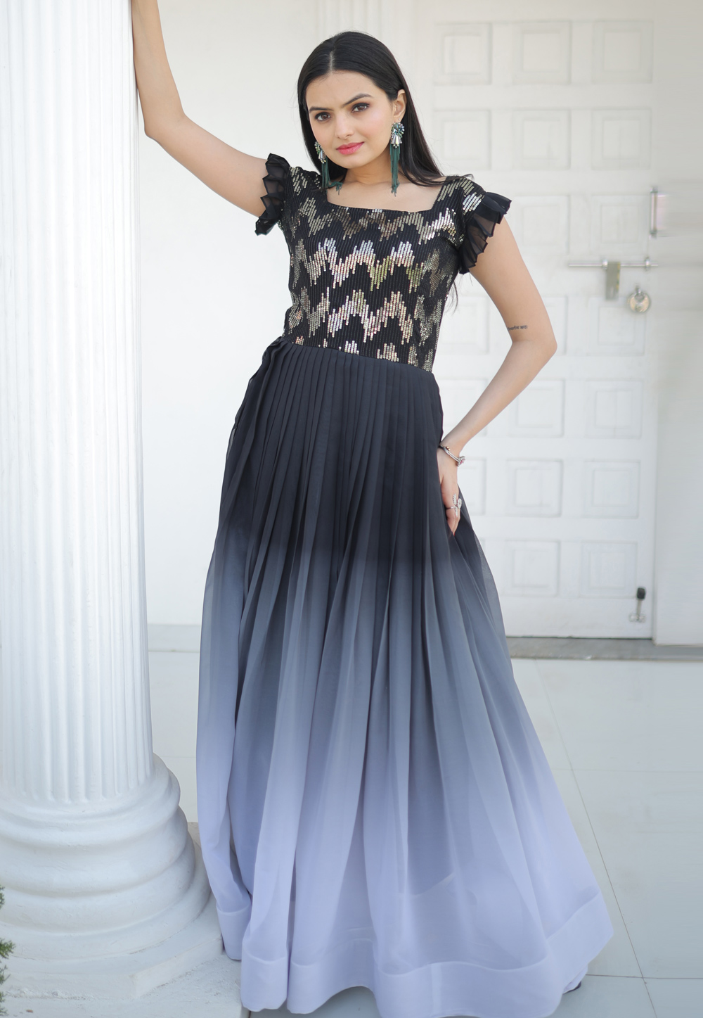 Black Faux Georgette Gown 284292