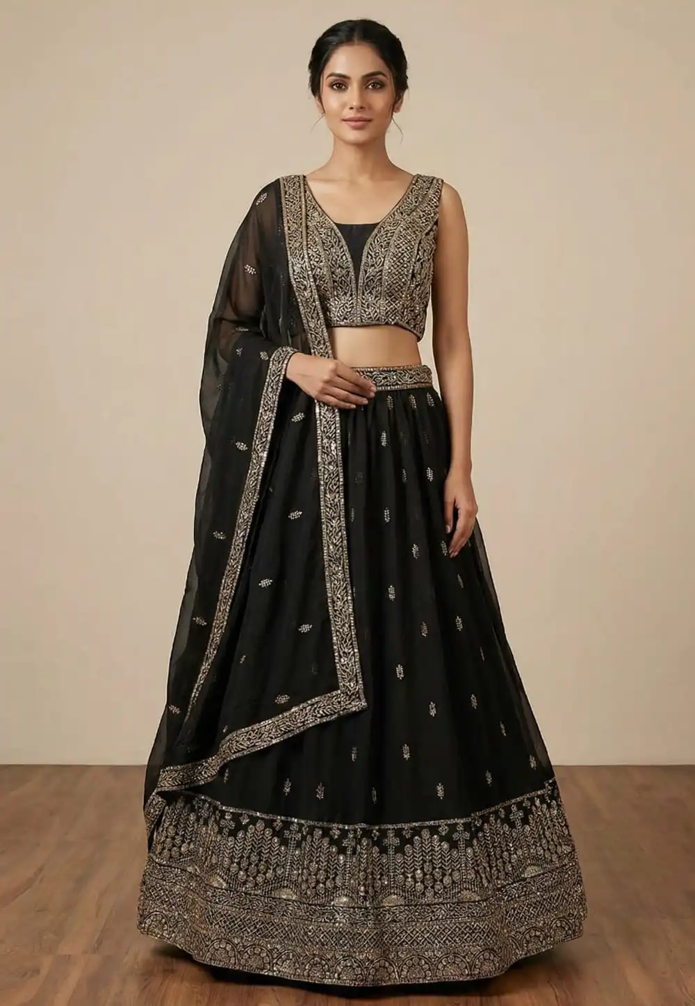 Black Faux Georgette Lehenga Choli 328222