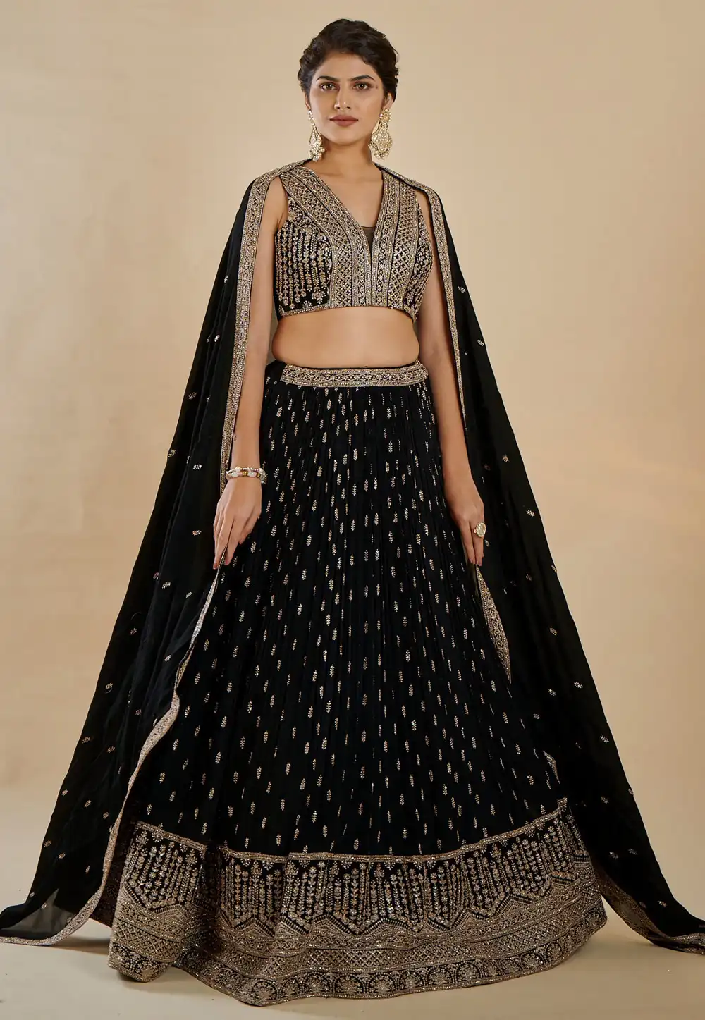 Black Faux Georgette Lehenga Choli 329198
