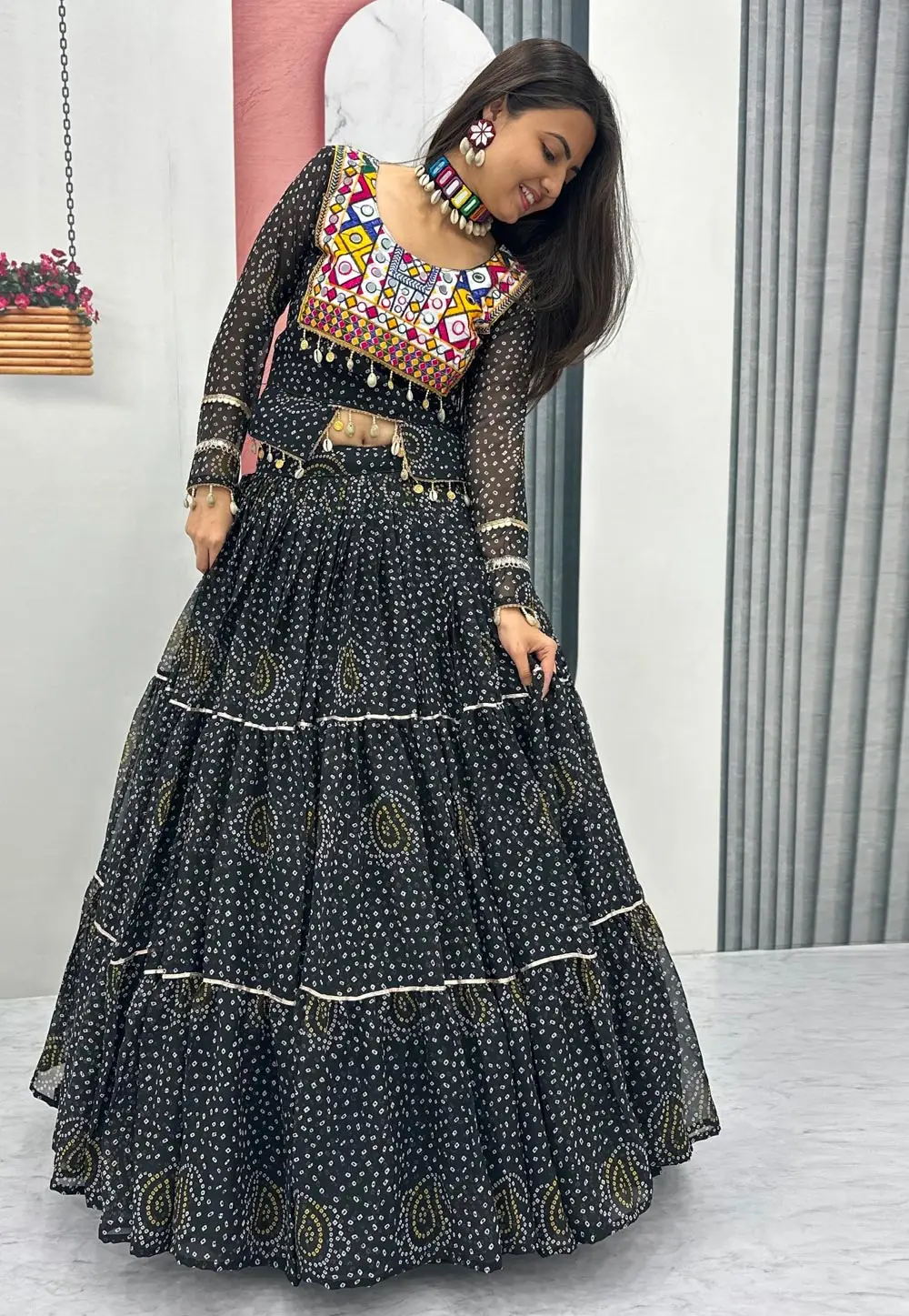 Black Faux Georgette Navratri Chaniya Choli 333935
