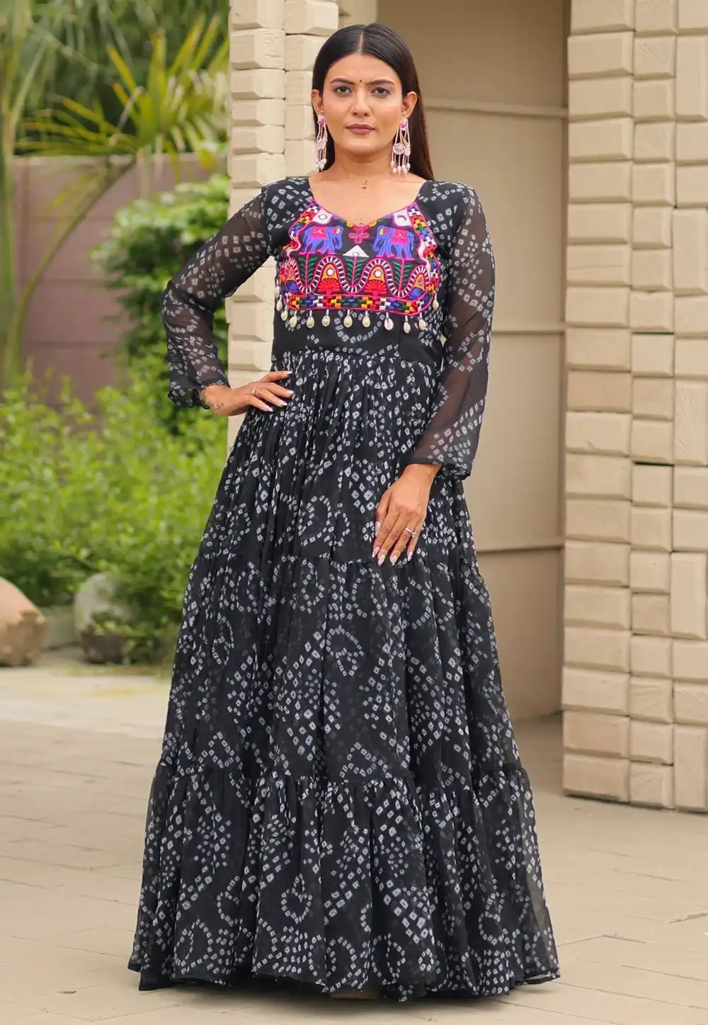 Black Faux Georgette Navratri Wear Gown 314707