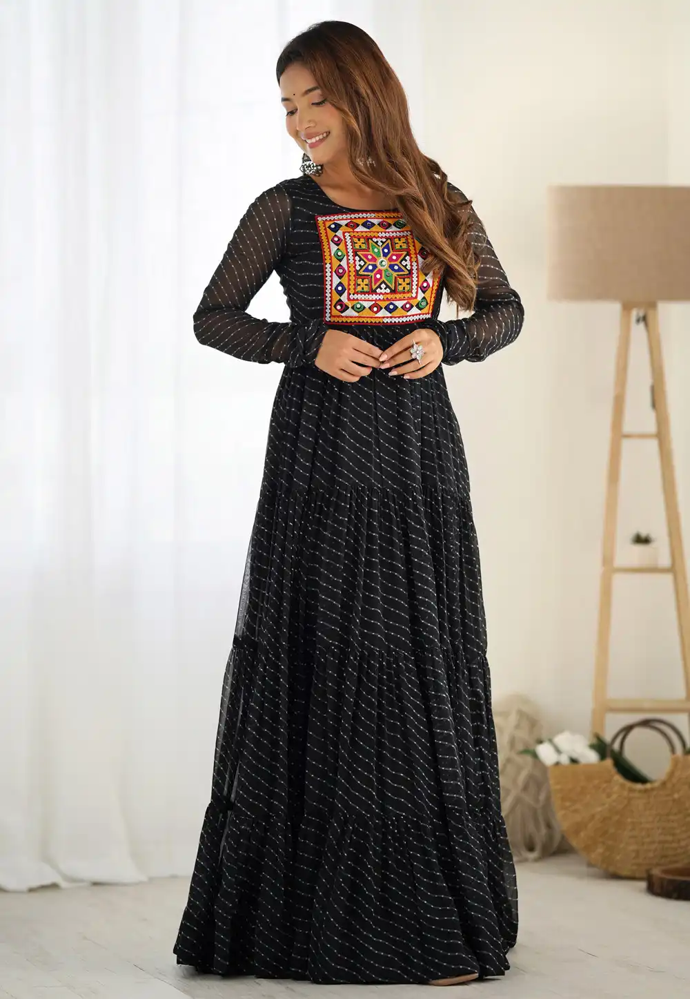 Black Faux Georgette Navratri Wear Gown 317506