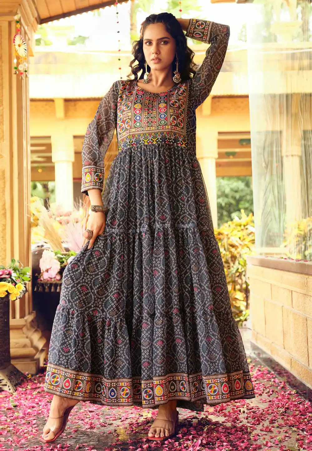 Black Faux Georgette Navratri Wear Gown 313484