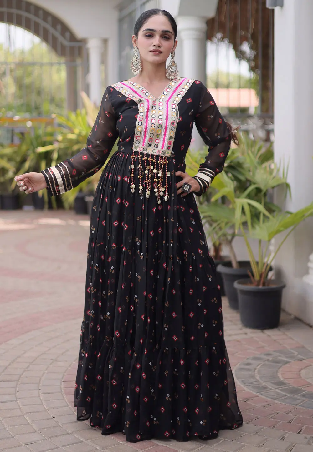 Black Faux Georgette Navratri Wear Gown 331766