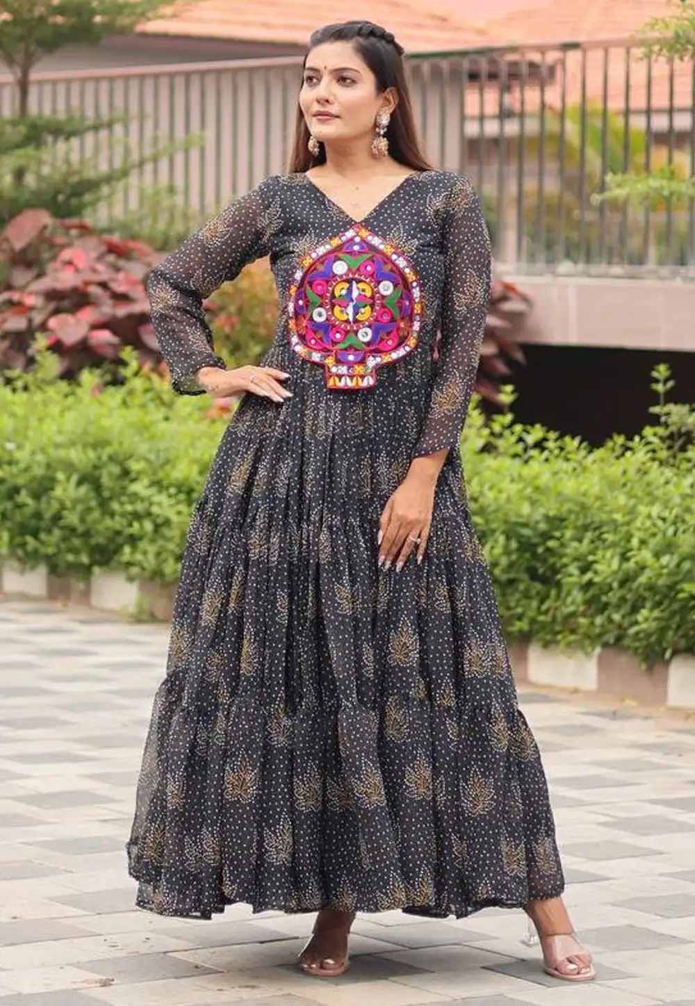 Black Faux Georgette Navratri Wear Gown 314694