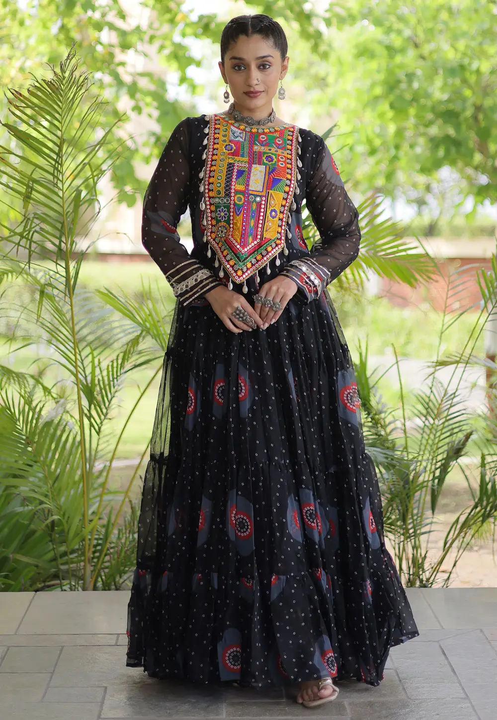 Black Faux Georgette Navratri Wear Gown 333157
