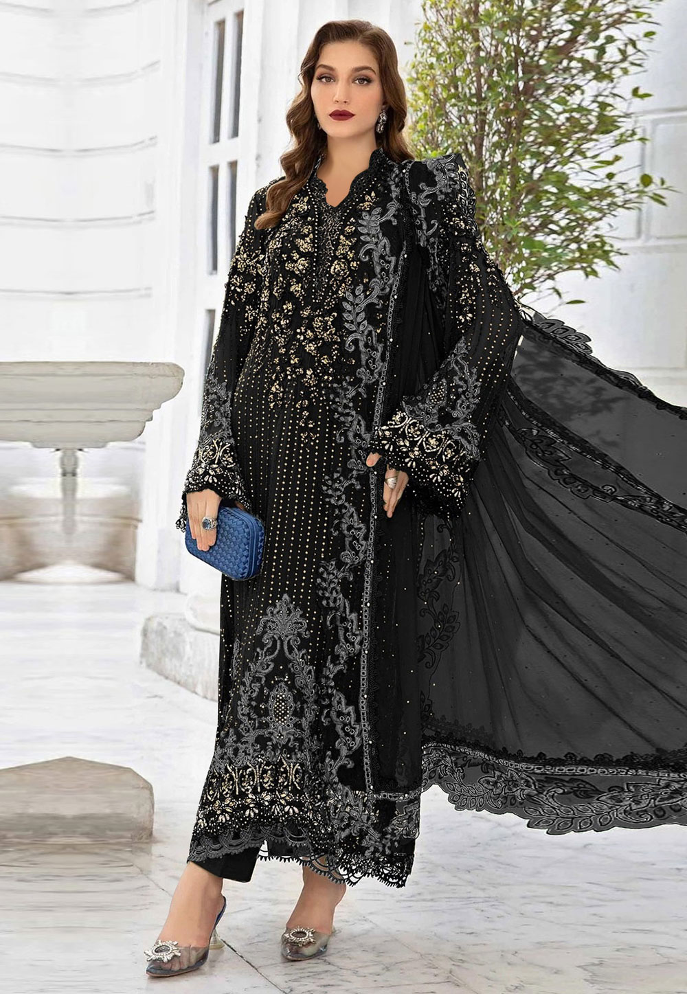 Black Faux Georgette Pakistani Suit 320408