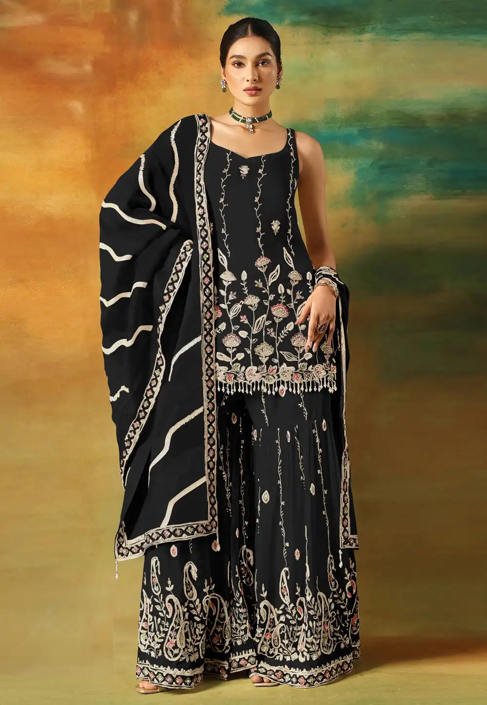 Black Faux Georgette Pakistani Suit 315465