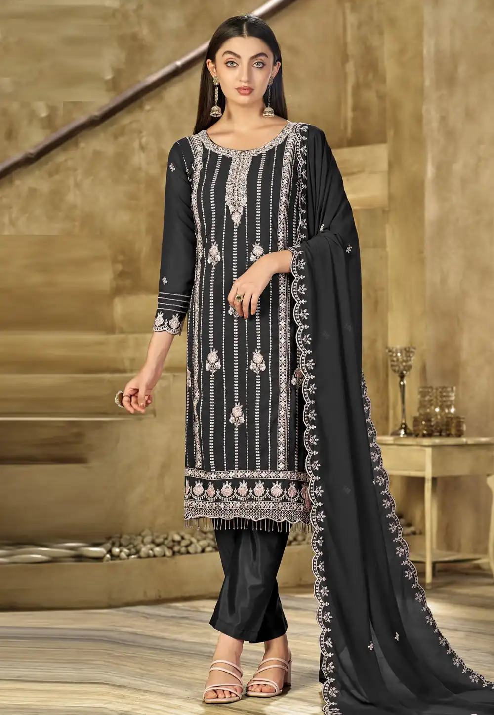 Black Faux Georgette Pakistani Suit 316831