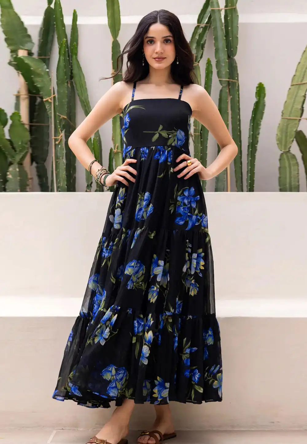 Black Faux Georgette Printed Gown 314248
