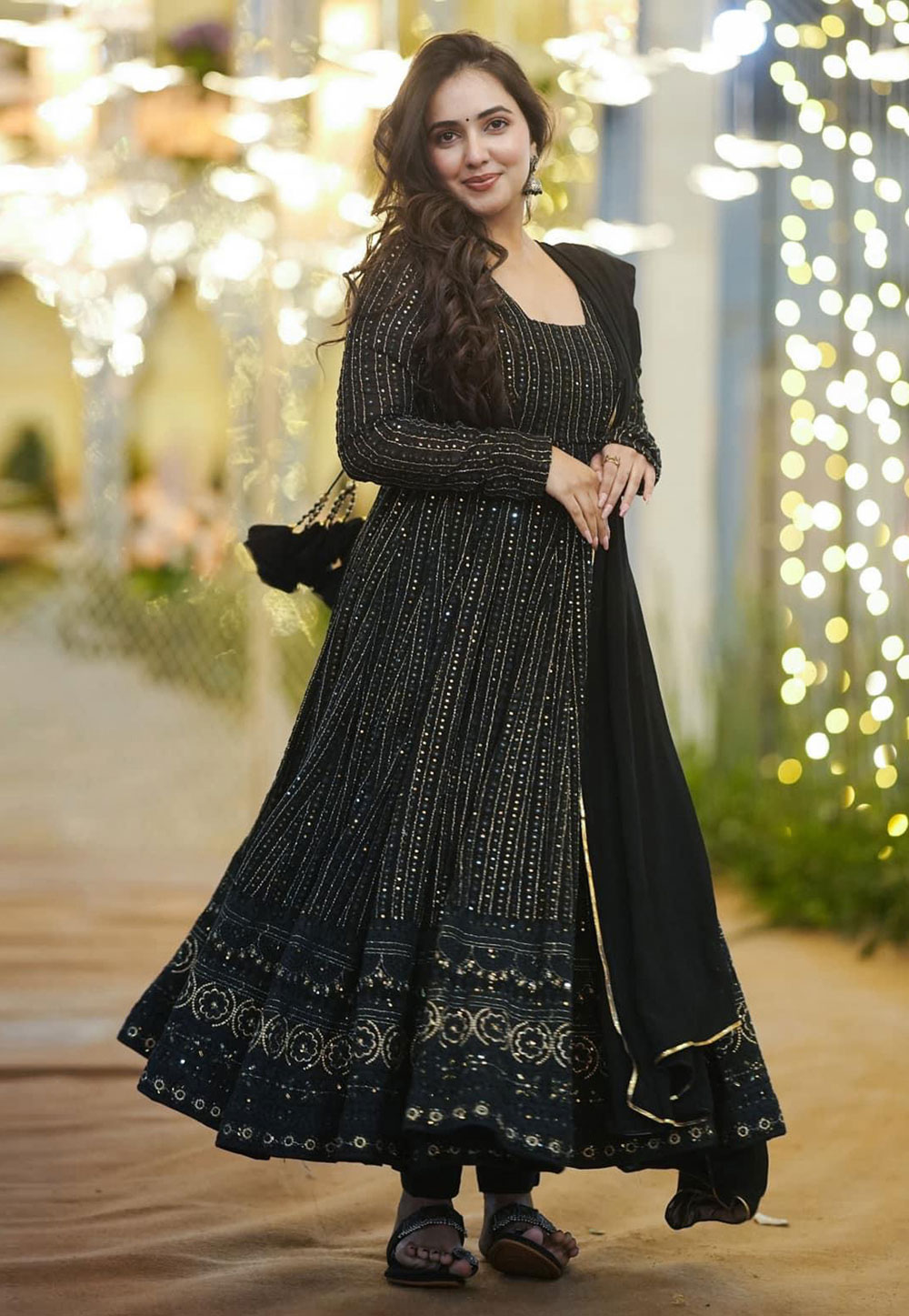 Black Faux Georgette Readymade Anarkali Suit 284575