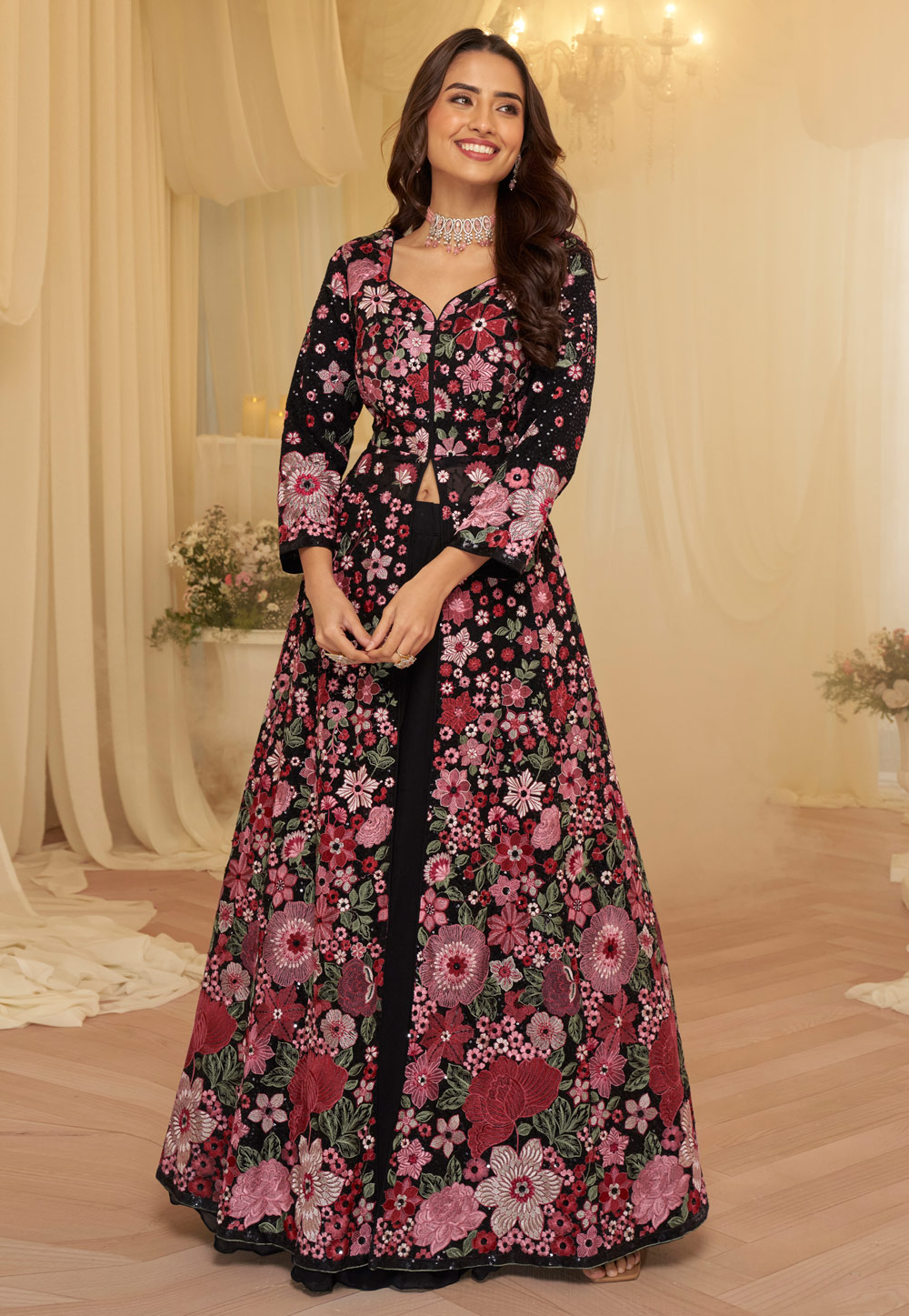 Black Georgette Anarkali Lehenga Choli 325920