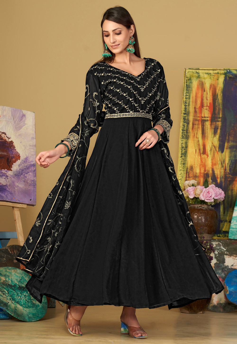 Black Georgette Anarkali Suit 283644