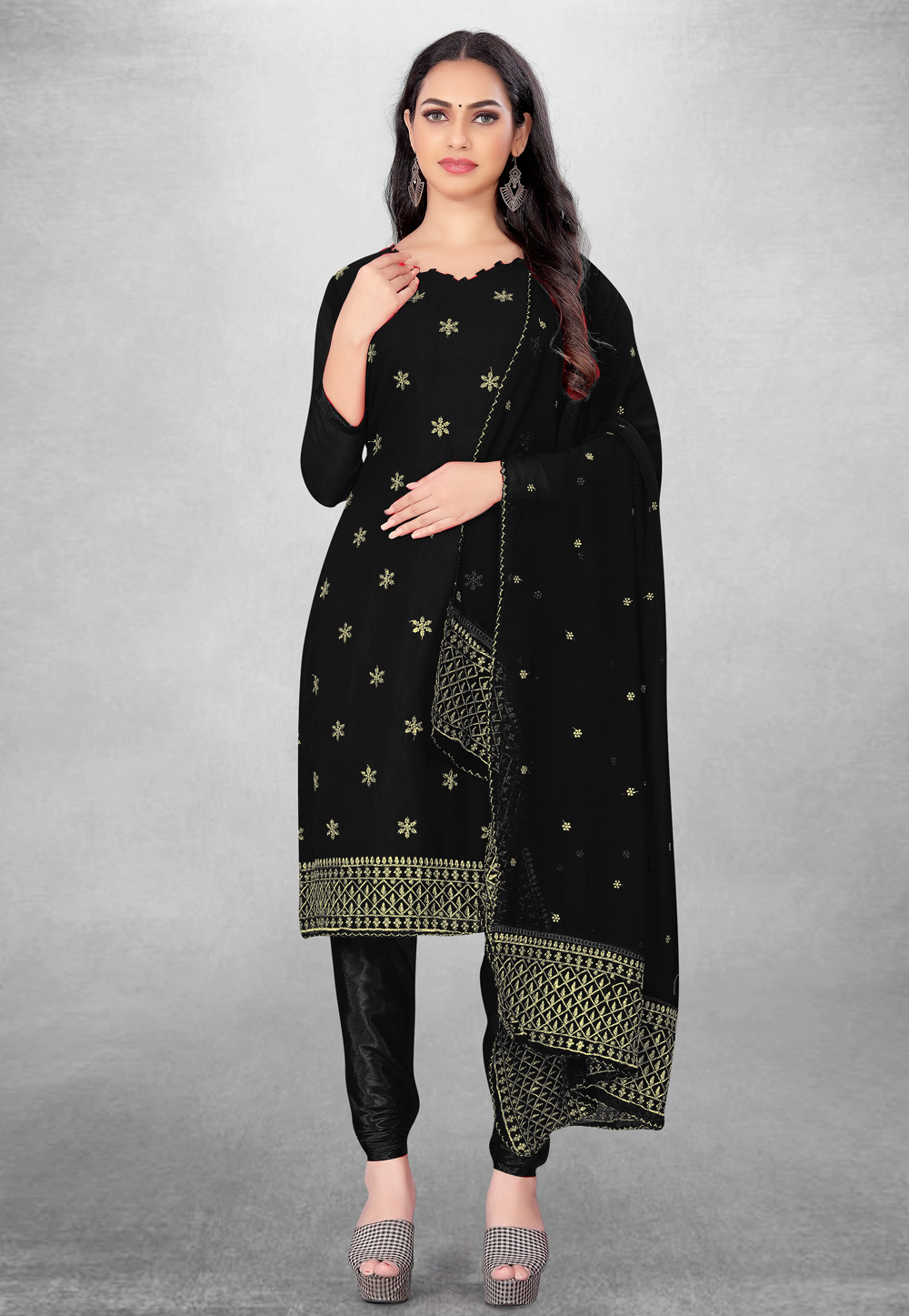 Black Georgette Churidar Salwar Suit 280678