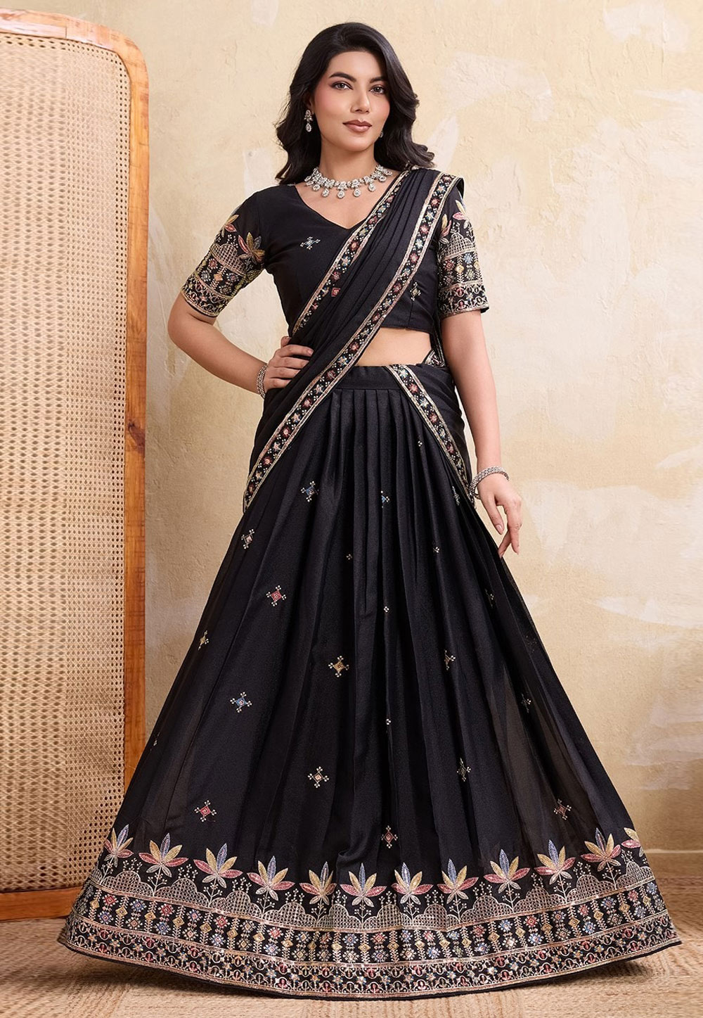 Black Georgette Circular Lehenga Choli 322439