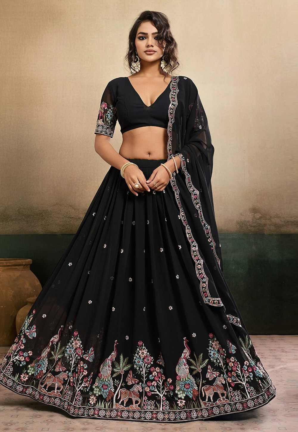 Black Georgette Circular Lehenga Choli 325909