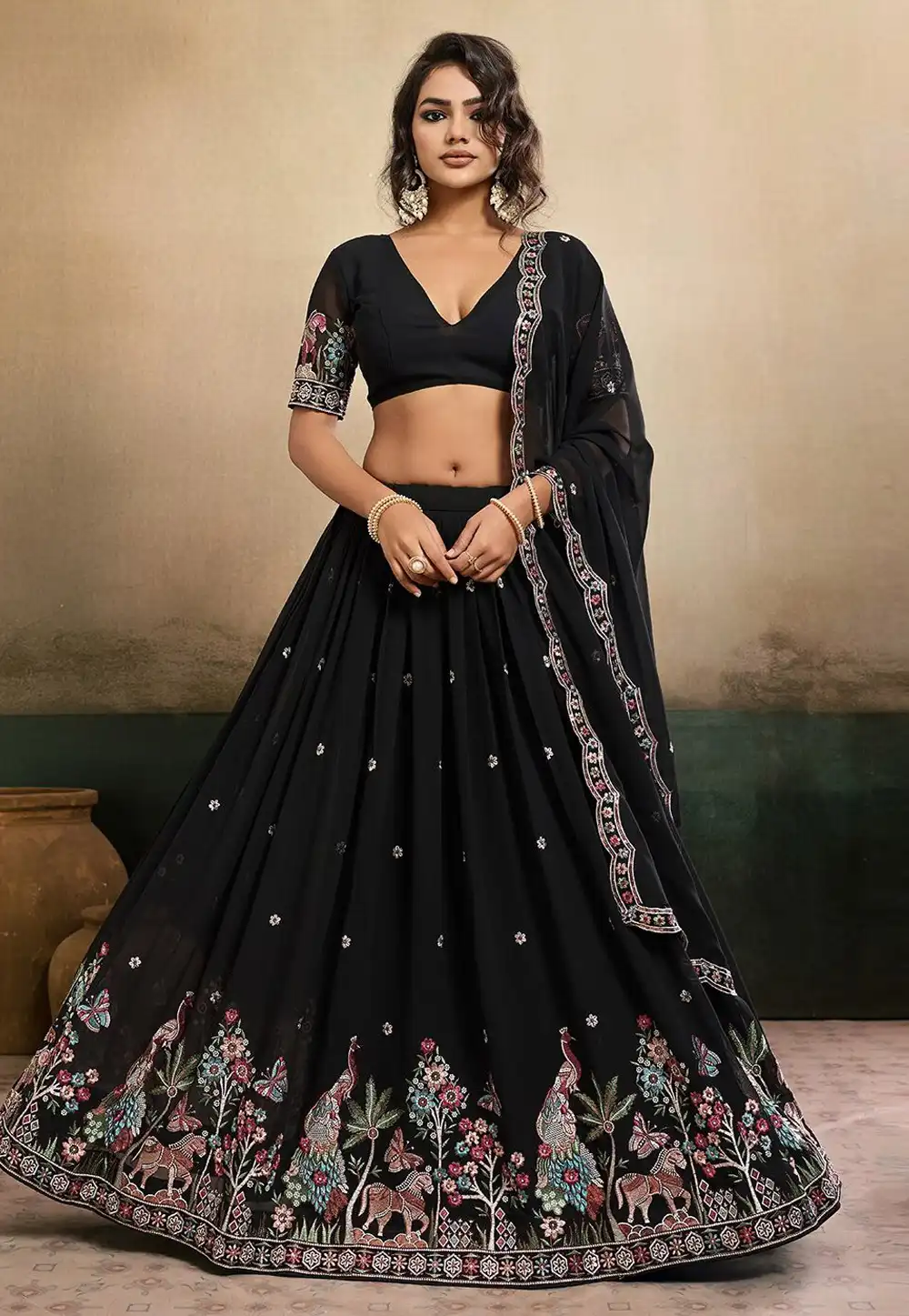 Black Georgette Circular Lehenga Choli 325909