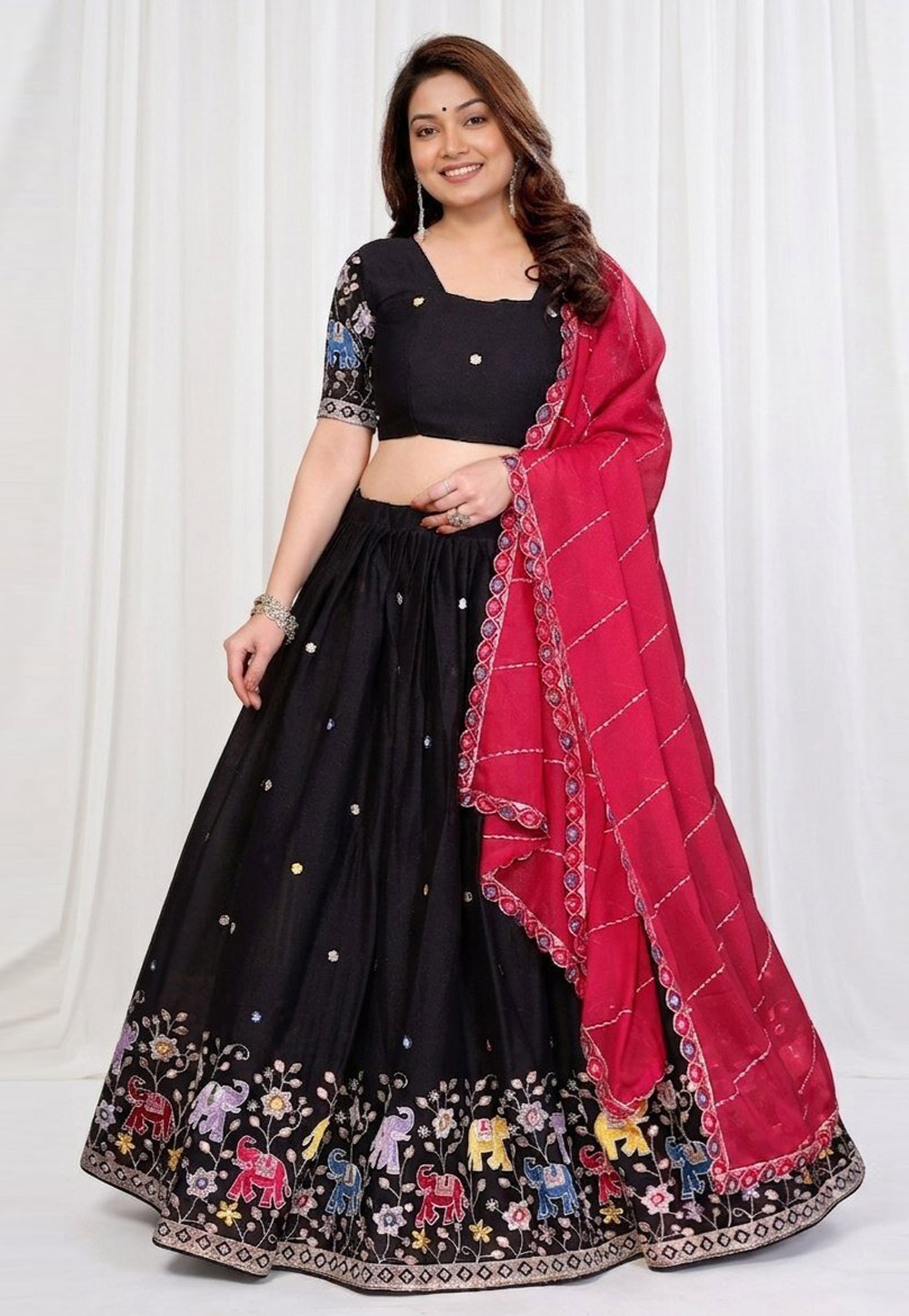 Black Georgette Circular Lehenga Choli 330213
