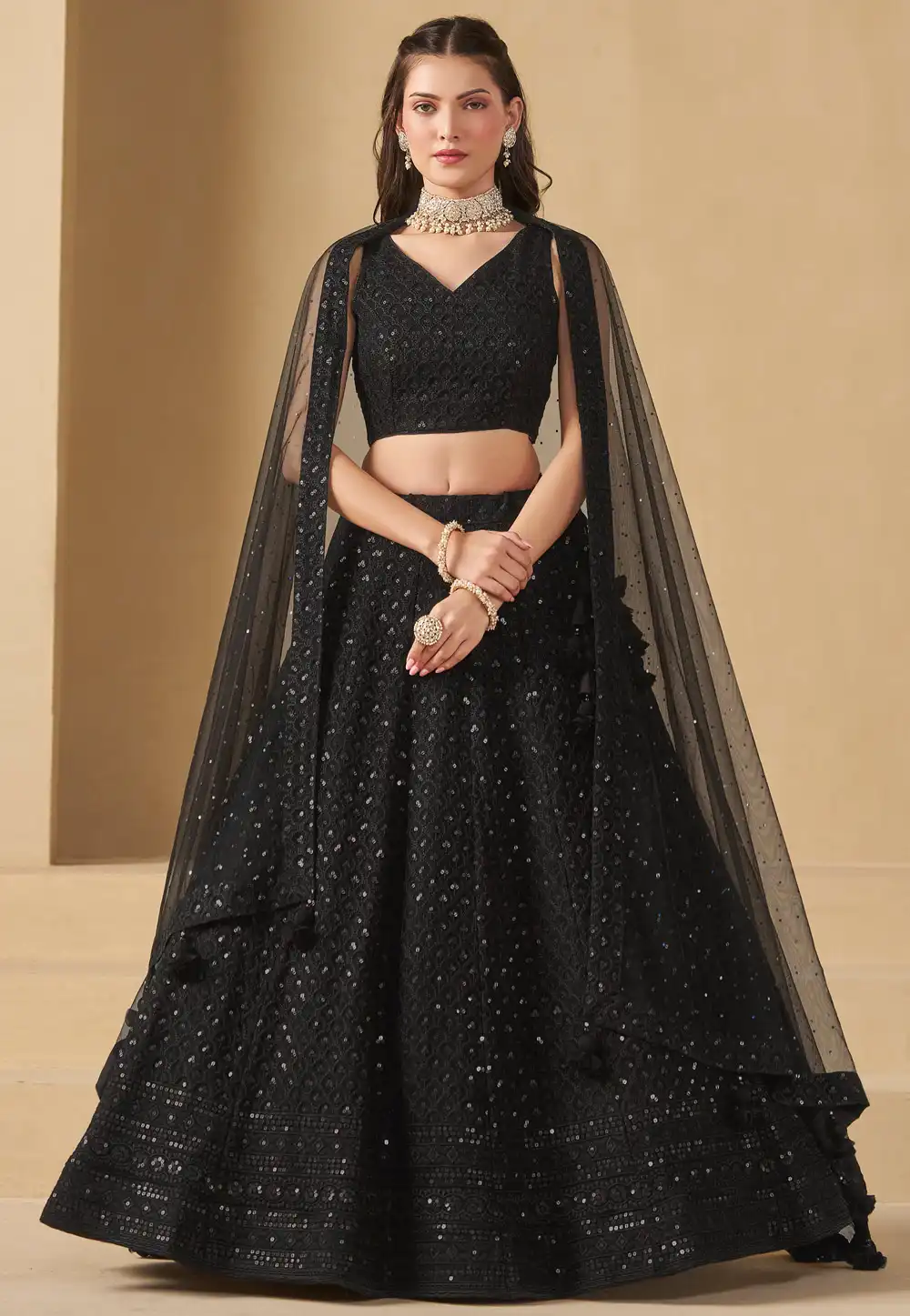 Black Georgette Circular Lehenga Choli 310359