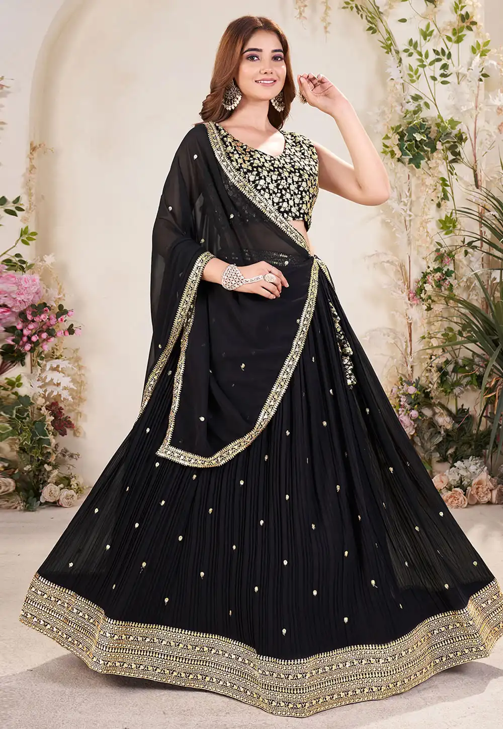 Black Georgette Circular Lehenga Choli 313498