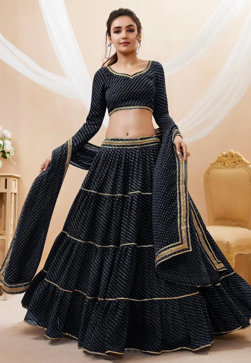 Black Georgette Circular Lehenga Choli 289569