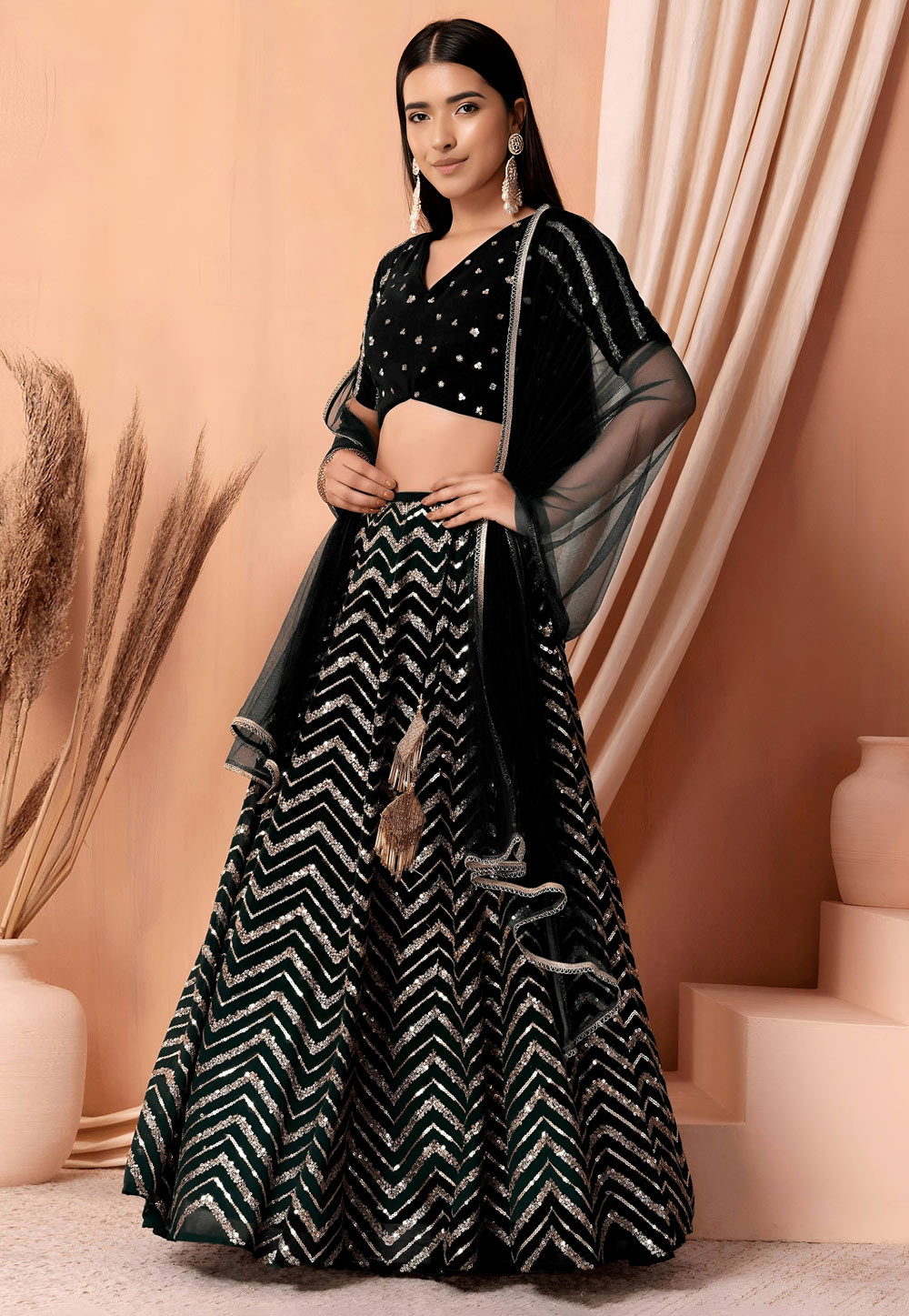 Black Georgette Circular Lehenga Choli 328138