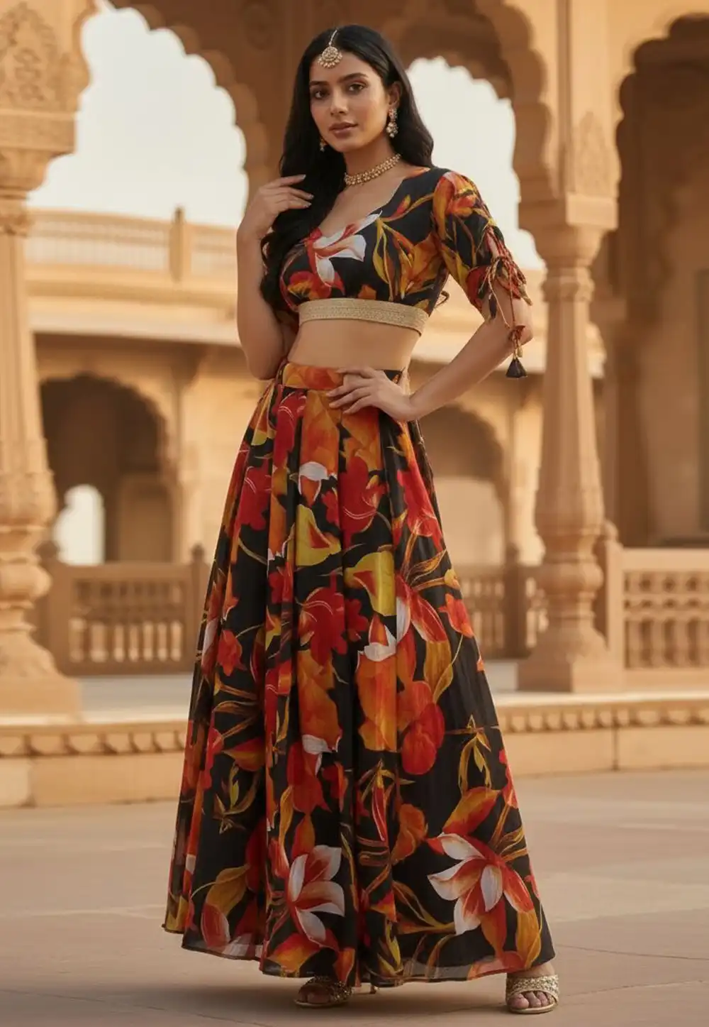 Black Georgette Floral Lehenga choli 329214