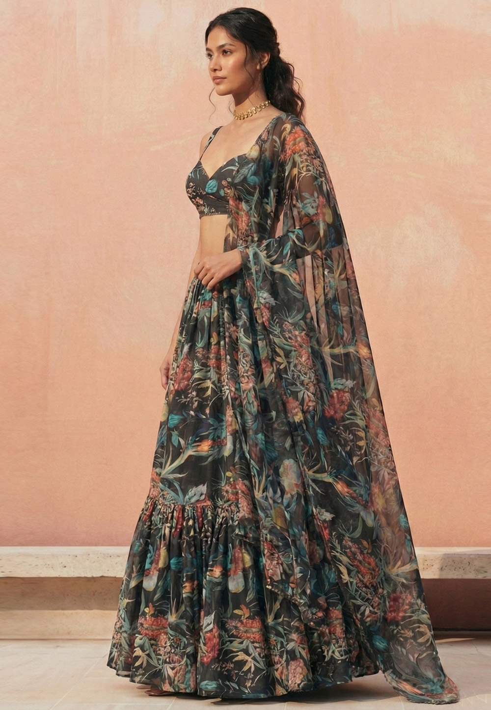 Black Georgette Floral print Lehenga choli 320512