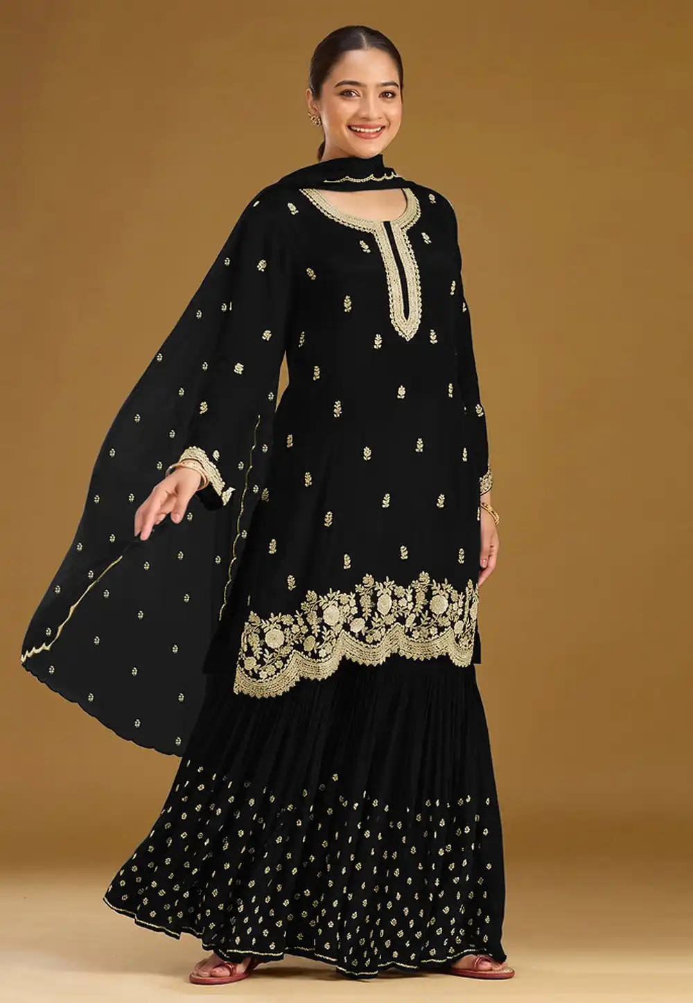 Black Georgette Gharara Suit 328540