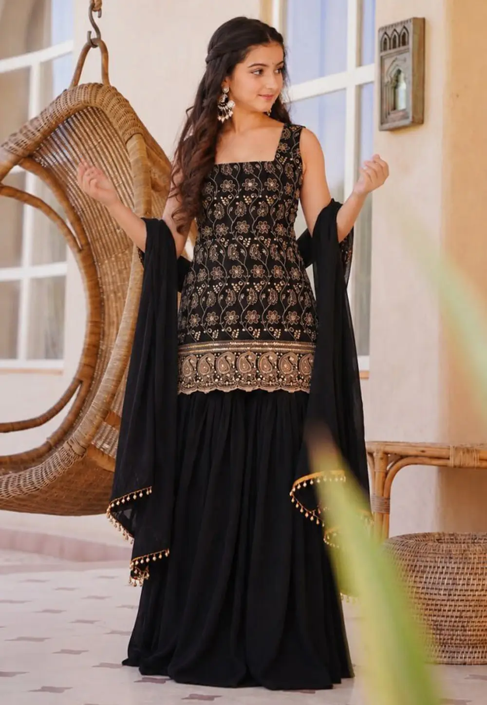 Black Georgette Girls Sharara Suit 335692