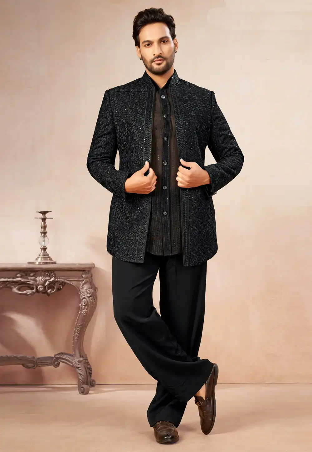 Black Georgette Jodhpuri Suit 325617