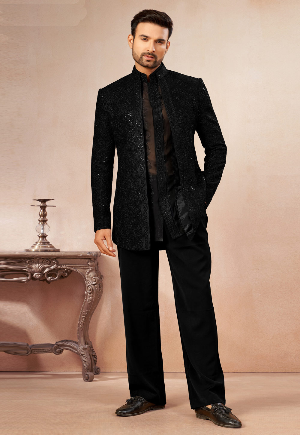 Black Georgette Jodhpuri Suit 325626