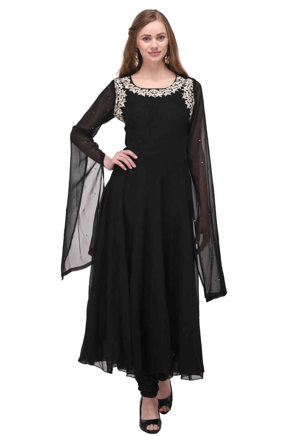 Black Georgette Kurta Set With Churidar 310053
