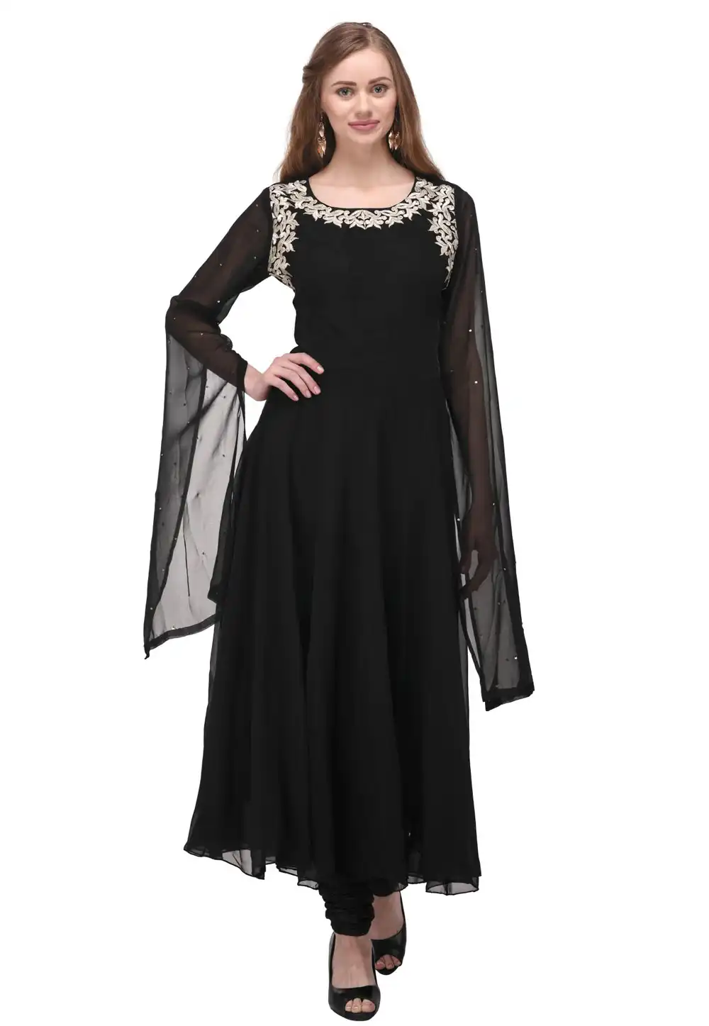 Black Georgette Kurta Set With Churidar 310053