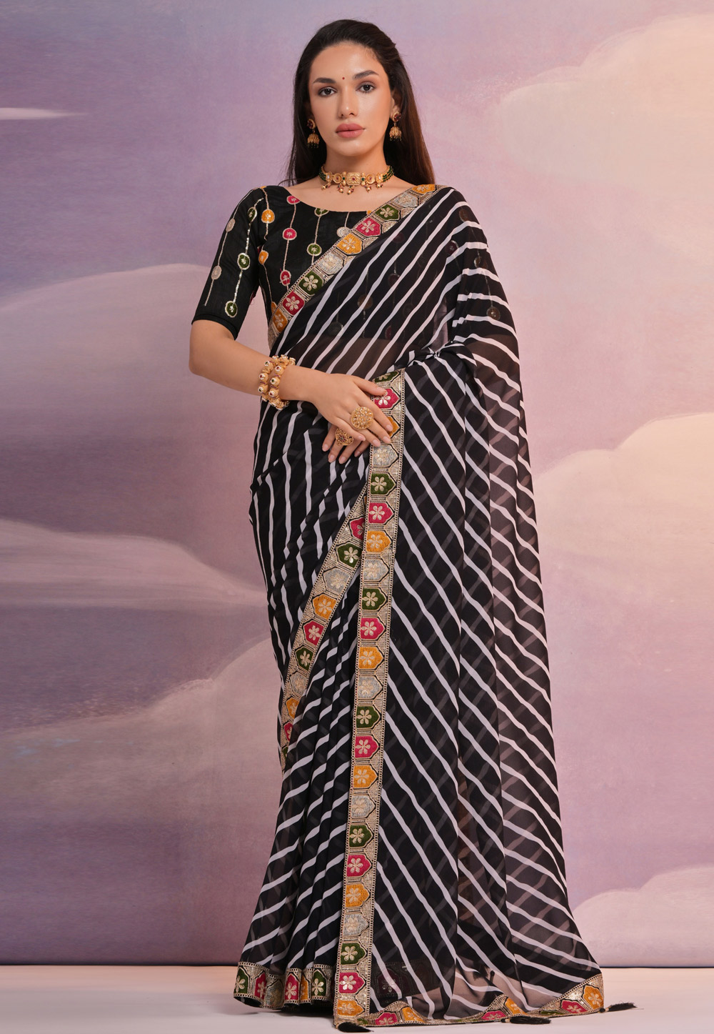 Black Georgette Light Weight Saree 279941